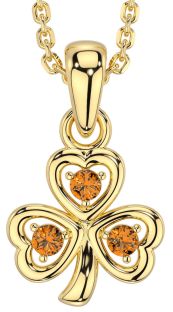 Citrine Gold Silver Shamrock Necklace