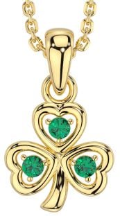 Emerald Gold Silver Shamrock Necklace