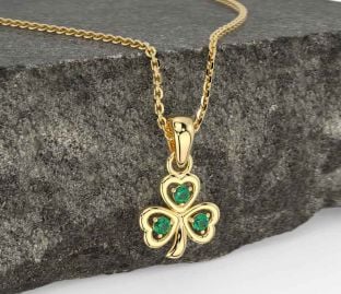 Emerald Gold Silver Shamrock Necklace