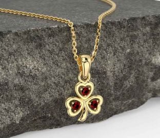 Garnet Gold Silver Shamrock Necklace