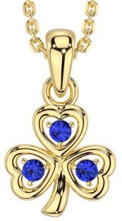 Sapphire Gold Silver Shamrock Necklace