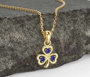 Sapphire Gold Silver Shamrock Necklace