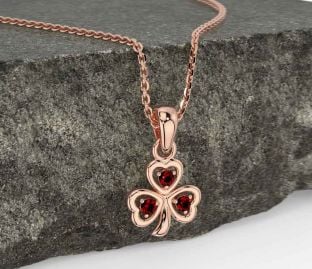 Garnet Rose Gold Shamrock Necklace