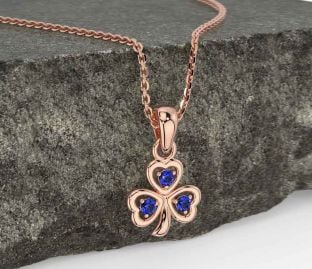 Sapphire Rose Gold Shamrock Necklace