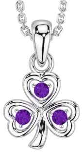 Amethyst Silver Shamrock Necklace