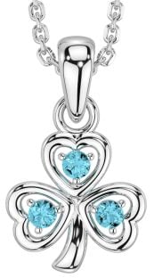 Aquamarine Silver Shamrock Necklace