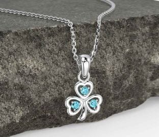 Aquamarine Silver Shamrock Necklace