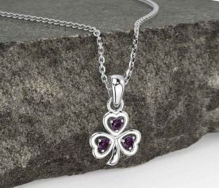 Alexandrite Silver Shamrock Necklace