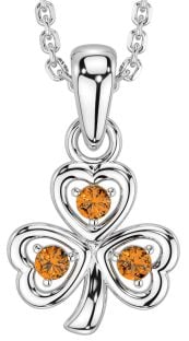 Citrine Silver Shamrock Necklace