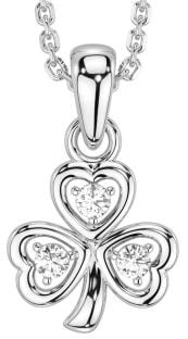 Diamond Silver Shamrock Necklace