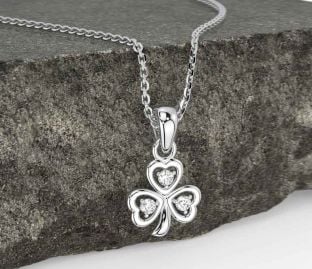 Diamond Silver Shamrock Necklace