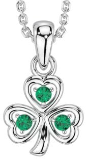Emerald Silver Shamrock Necklace