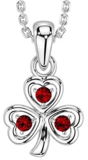 Garnet Silver Shamrock Necklace