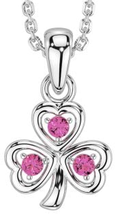 Pink Tourmaline Silver Shamrock Necklace