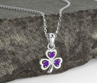 Amethyst White Gold Shamrock Necklace