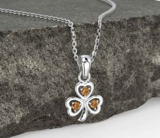 Citrine White Gold Shamrock Necklace
