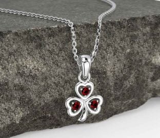 Garnet White Gold Shamrock Necklace