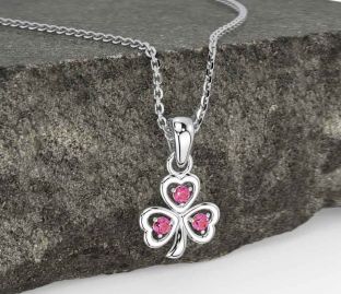 Pink Tourmaline White Gold Shamrock Necklace