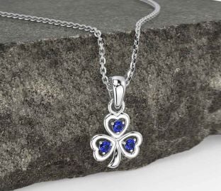 Sapphire White Gold Shamrock Necklace