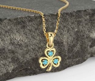 Aquamarine Gold Shamrock Necklace