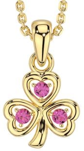 Pink Tourmaline Gold Shamrock Necklace