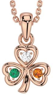 Diamond Emerald Rose Gold Silver Shamrock Necklace