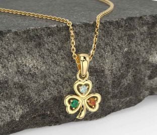 Diamante Esmeralda Oro Plata Trébol Collar