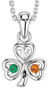 Diamond Emerald Silver Shamrock Necklace