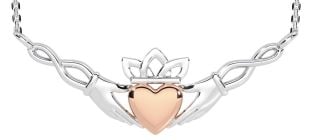 Rose Gold Silver Claddagh Necklace
