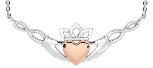 Rose Gold Silver Claddagh Necklace