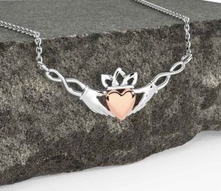White Rose Gold Claddagh Necklace