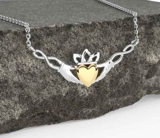 White Yellow Gold Claddagh Necklace