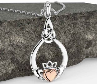 Rose Gold Silver Claddagh Necklace