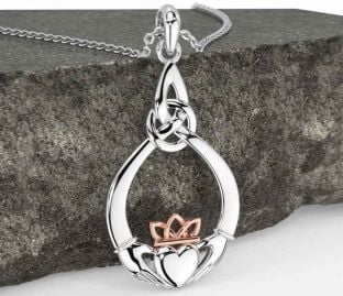Rose Gold Silver Claddagh Necklace
