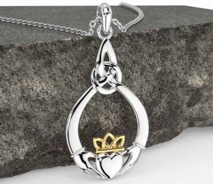 White Yellow Gold Claddagh Necklace