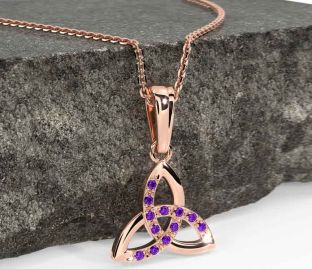 Amethyst Rose Gold Silver Celtic Trinity Knot Necklace