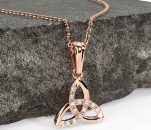 Diamond Rose Gold Silver Celtic Trinity Knot Necklace
