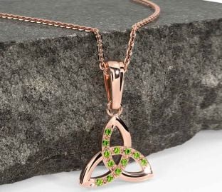 Peridot Rose Gold Silver Celtic Trinity Knot Necklace