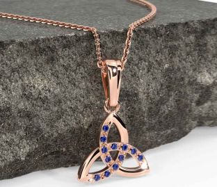 Sapphire Rose Gold Silver Celtic Trinity Knot Necklace