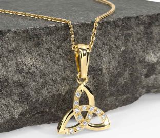 Diamond Gold Silver Celtic Trinity Knot Necklace