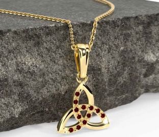 Granat Gold Silber keltisch Dreieinigkeit Knoten Halskette