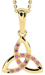 Pink Tourmaline Gold Silver Celtic Trinity Knot Necklace