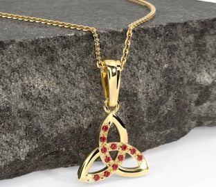 Ruby Gold Silver Celtic Trinity Knot Necklace