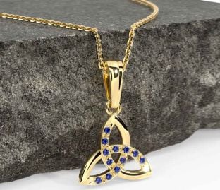 Sapphire Gold Silver Celtic Trinity Knot Necklace