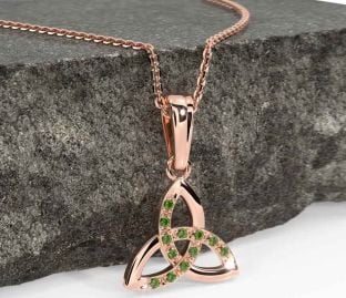 Emerald Rose Gold Celtic Trinity Knot Necklace