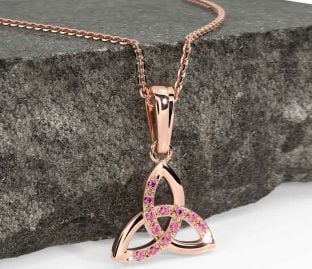 Pink Tourmaline Rose Gold Celtic Trinity Knot Necklace