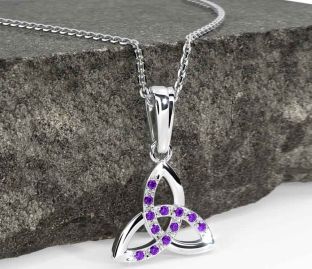Amethyst Silver Celtic Trinity Knot Necklace