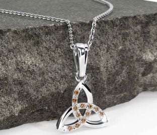 Citrine Silver Celtic Trinity Knot Necklace