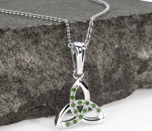 Emerald Silver Celtic Trinity Knot Necklace