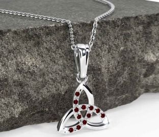 Garnet White Gold Celtic Trinity Knot Necklace